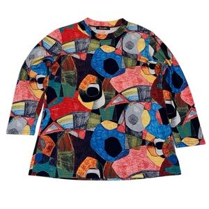 Kanabo Abstract Art Print Tunic Top Colorful Long Sleeve - M/L